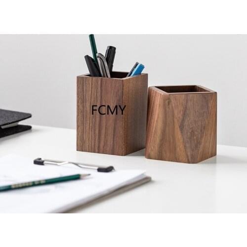 2021 New Walnut Wood Pen Holder Desk Writing Stationary Organizer Wooden Writing Materials Holder Office School Supplies Gift