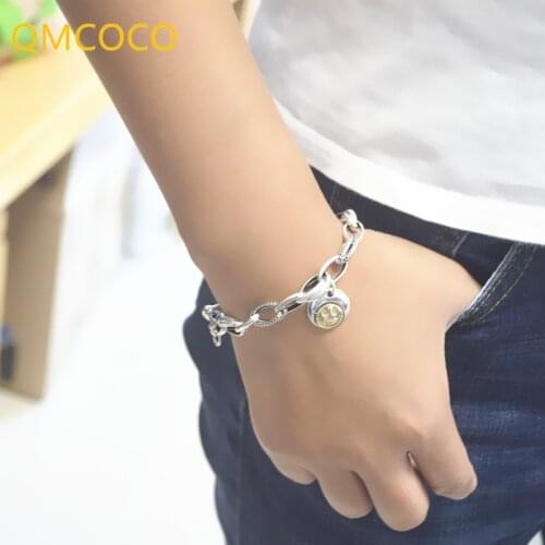 QMCOCO 2021 New 925 Silver Smiling Face Thick Chain Bracelet For Women Men Couple Birthday Party Jewelry Gifts Hand Accessories