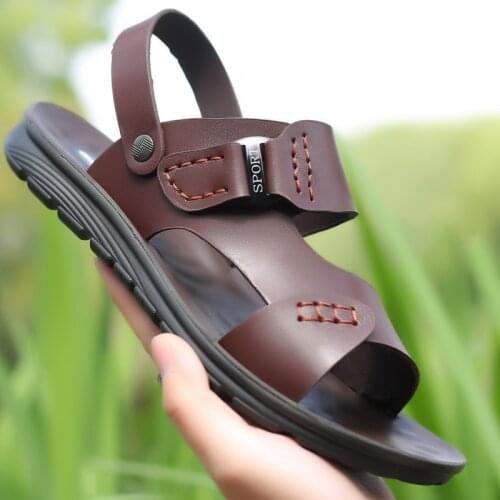 Yomior New Vintage Casual Men Shoes Comfortable Summer Beach Sandals Non-slip Real Leather Flip Flop Slippers Men Sandals