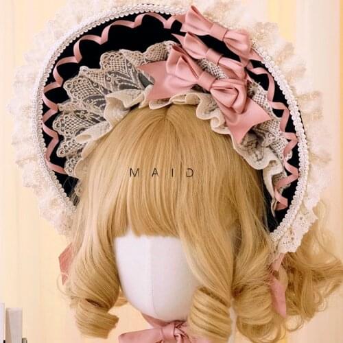 Lolita Japanese Bnt Hair hoop Handmade Headdress Hair Cap Girls Lace Cute Bowknot Party Hat Elegant Hair Accessories Cosplay