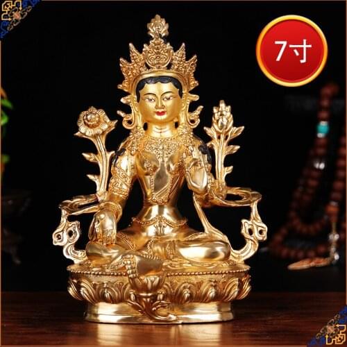 Wholesale Buddha # 8 inch -efficacious HOME OFFICE House Protection Talisman- Greco-Buddhist Buddhism Green Tara brass statue