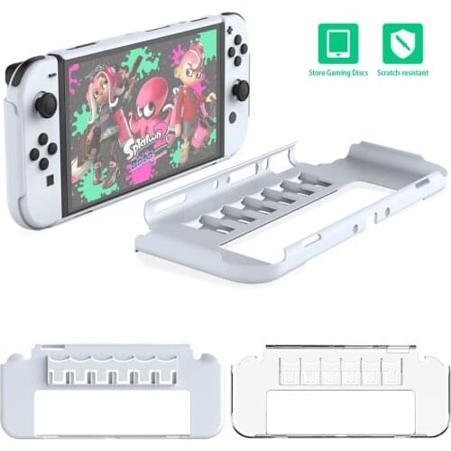 TOYILUYA Plastic Protective Case With Card Slot Compatible With Nintendo Switch OLED (Transparent and White)