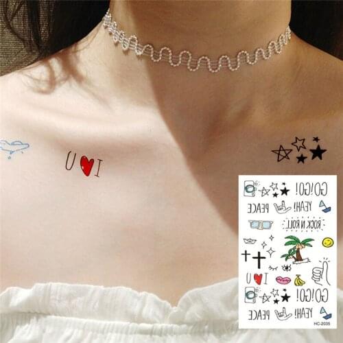 2pcs Fake Tattoo Sticker Art Temporary Tattoos on the Body Waterproof Rainbow Planet Rabbit Colorful Heart Temporary Tattoos