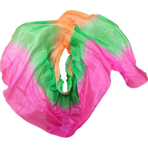 Can Be Customized 100% Silk dance veil handmade dyed natural silk belly dance veil rose+green+orange 250x114cm dance accessories