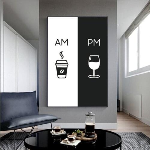 Modern Wall Art Picture Am Coffee PM Wine Sign Posters and Prints Kitchen Restaurant Nordic Style Canvas Painting Cuadros Decor