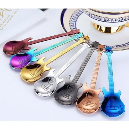 Steel Creative Spoon Guitar Shaped Bass Spoon Coffee Stirring Gift Spoon Bar Music Spoon Teaspoon Bar Spoon Ice U6Q7