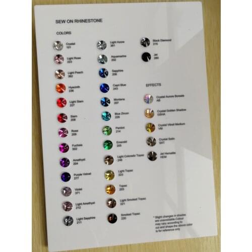 Flatback Sew on Rhinestone Color Chart Crystals Stones Color Card