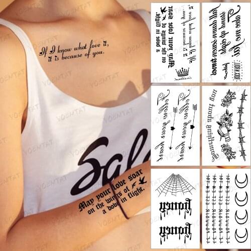 Waterproof Temporary Tattoo Sticker Thorns Text Bird Black Tatto Shoulder Arm Body Art Tatoo Man Woman Child Flash Tattoos 2021