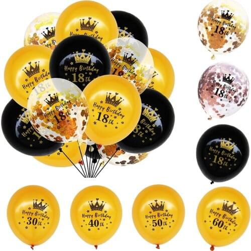 18 30 40 50 60 Birthday Balloon 15pcs/set Black Gold Confetti Latex Ballons for Adults Birthday Party Decoration Supplies Globos