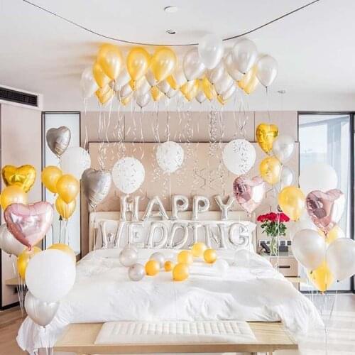 10Pcs/Lot Happy Wedding Event Day Room decoration Balloon 16inch Silver Letter Foil balloon Gold Latex Wedding Valentines Day