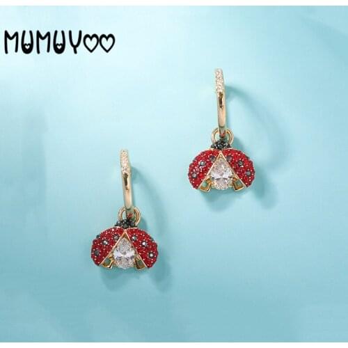 High quality new charm cute golden seven-star ladybug shining heart women earrings holiday gifts for girlfriend jewelry