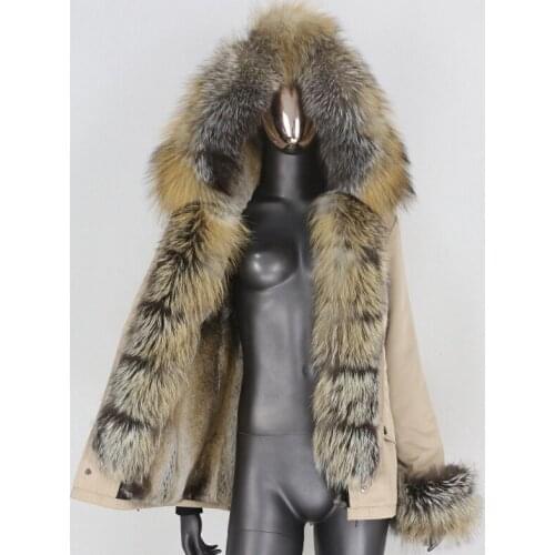 BLUENESSFAIR 2020 Winter Jacket Women Short Waterproof Parka Real Rabbit Fur Coat Natural Fox Raccoon Fur Collar Hood Outerwear