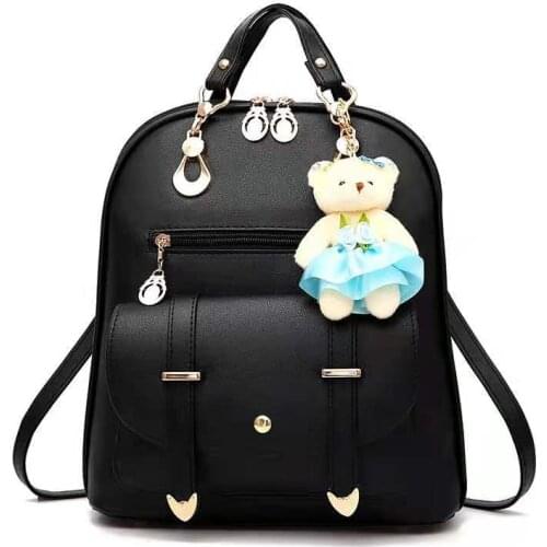 Mochilas femininas de marca famosa, resistentes, vintage, escolares para meninas, couro sintético, preto