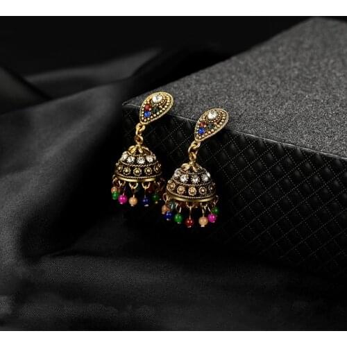 ANGELADY 1Pair Antique Vintage Ethnic Earrings Colorful Bead Tassel Dangle Carved India Women Jewelry Luxury Charms Drop Earring