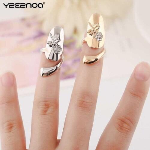 Women Fashion Jewelry Fashion Summer Style Punk Gold Silver Finger nails Ring With Crystal Dragonfly Fine Jewelry