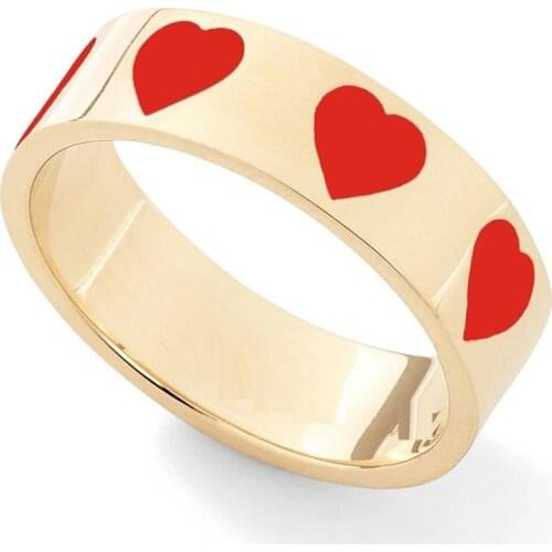 2021 Summer New Romantic Red Enamel Heart Band Rings For Women Gold Color Plated Wedding Party Jewelry Fashion Gifts Wholesale