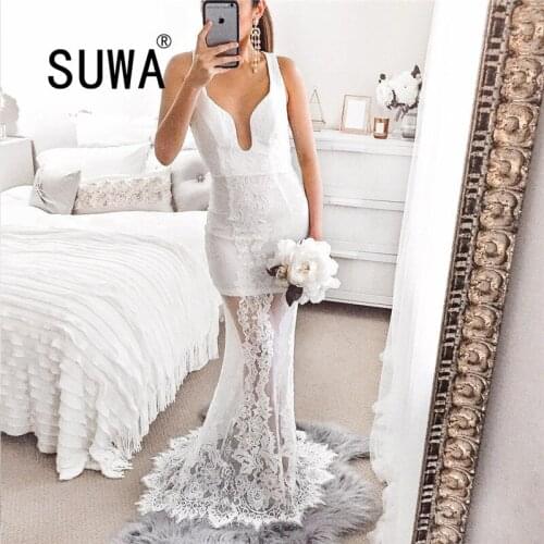 Sexy Mermaid Wedding Dresses For Women V Neck Lace Applique Backless Beach Wedding Bridal Gowns vestidos de novia
