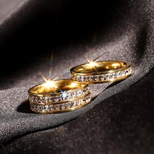 YWSHK Boho Female Crystal CZ Stone Ring Vintage Stainless Steel Women Wedding Rings Fashion Promise Yellow Gold Engagement Ring