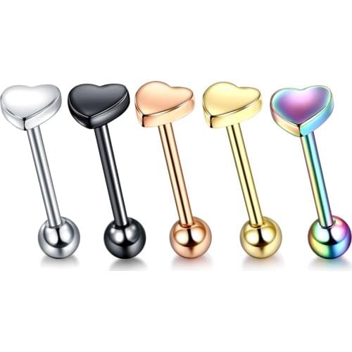 1PC Steel 14G Tongue Piercings Nipple Piercings Heart Straight Barbell Rings Tongue Rings Barbell Piercing Mamilo Body Jewelry