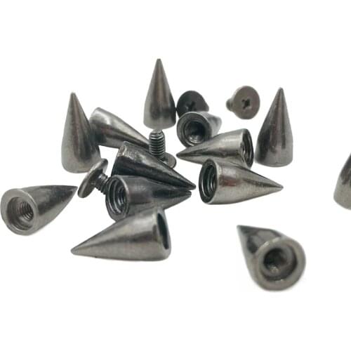 100sets 14mm Gun Black Cone Spots Metal Studs Leathercraft Rivets Bullet Spikes Punk Spike For Clothes Bags Belt Pet Collars