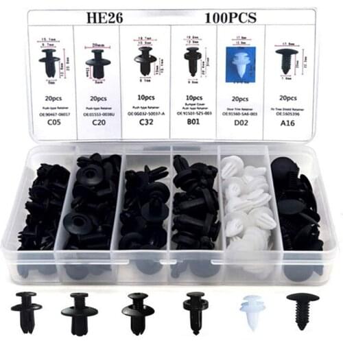 100pcs Auto Fastener Clip Mixed Car Body Push Retainer Pin Rivet Bumper Door Trim Panel Retainer Fastener Kit