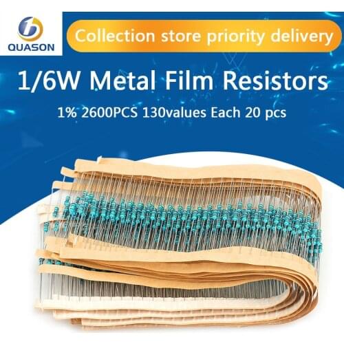 2600pcs 130values 1/6W=1/8W 0.125W 1% Metal Film Resistors Assorted Pack Kit Set Lot Resistors Assortment Kits Fixed capacitors