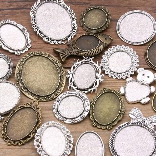 Random 5 Pcs 2 Color Mix Inner Size Round Oval Animal Brooch 10-20 Style Cabochon Base Setting Charms Pendant