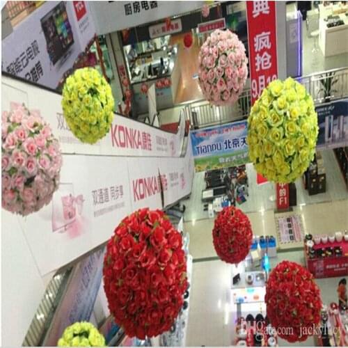 8 Inch Wedding Silk Flowers Ball Pomander Kissing Balls Wedding Decorations Artificial Roses ball For Garden Market Party Decor