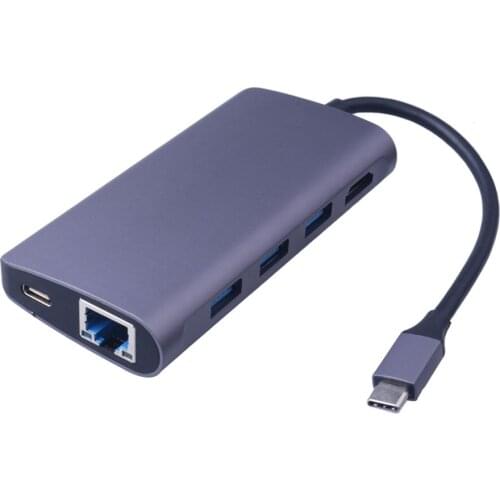 8 in 1 Multi-Port USB-C HUB Type C Hub to HDMI-compatible 4K HD USB3.0 Type-C Power 1000M RJ45 SD/TF Card Reader Adapter