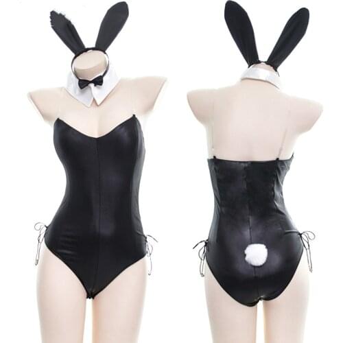 Bunny Sexy Lingerie Costumes Sexy Toy COSPLAY Bunny Girl 4PCS/Set PU Faux Leather Shiny Bunny Uniforms Temptation Suit