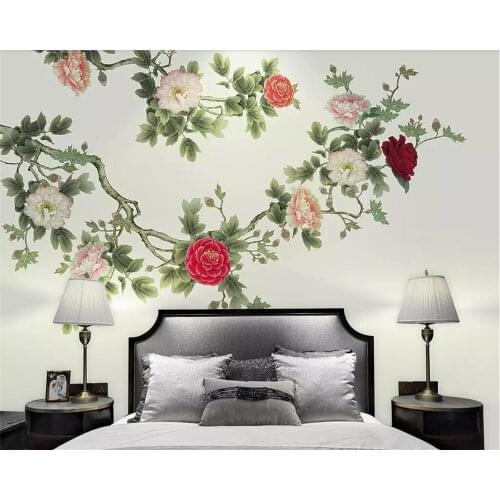 Beibehang Custom wallpaper Chinese style HD hand-painted Chinese painting Peony flower open mural TV background 3d wallpaper