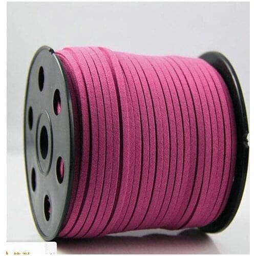 Free Shipping 100Yds Flat faux Leather suede cord, 3mm, Hot Pink faux suede cord for bracelets 3mm