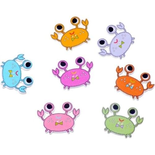 Free Shipping 50Pcs Random Mixed 2 Holes Lovely Cartoon Crabs Wood Sewing Buttons Scrapbooking 21x28mm F2071