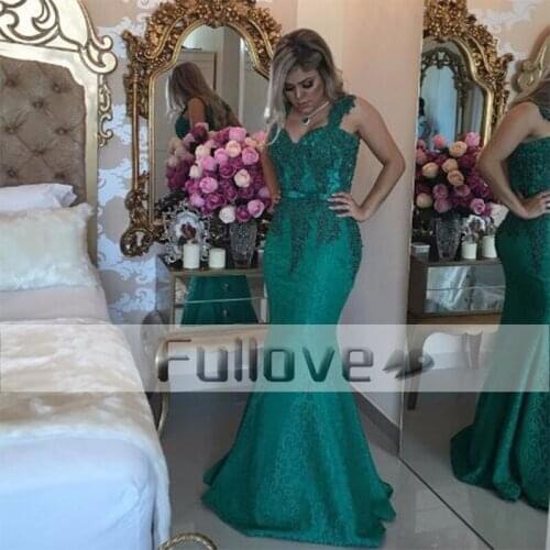 Noble Mint Green Lace Spaghetti Strap Mermaid Evening Dresses Long 2019 Beaded Formal Party Dress Vestido De Festa Caftan