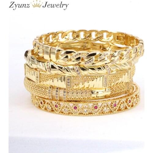 5PCS, Elegant Round Bangle For Women Gold-Color CZ Cubic zirconia Charm Bracelets & Bangles 2021 Bohemian Jewelry