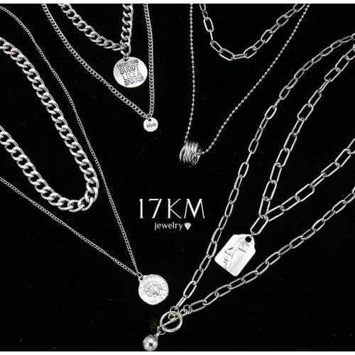 17KM Hiphop Gold Silver Color Long Chain Necklace For Women Party Punk Multilayered Ball Cross Pendant Necklace 2021 Jewelry