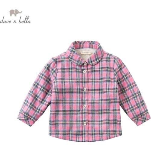 DB16148 dave bella winter fashion baby girls plaid padded shirts infant toddler tops children high quality clothes