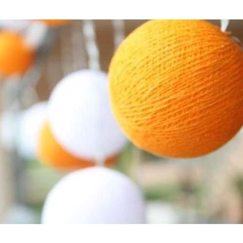20pcs/sets Two Tone vintage Orange & White Cotton Ball String Light, Patio,Fairy,Home,Garden,Wedding Party,Hallowmas Decor