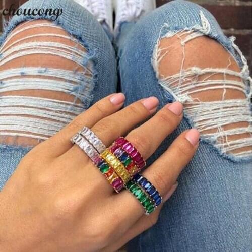 Choucong Statement Eternity Ring Princess cut AAAAA cz 925 sterling Silver Party Wedding Band Rings for women Men Jewelry Gift