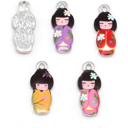 2PCS 4PCS/Bag 8x21mm Oil Drop Alloy Pendant Multi-Color Japanese Doll For DIY Fashion DIY Necklace Jewelry Findings Making