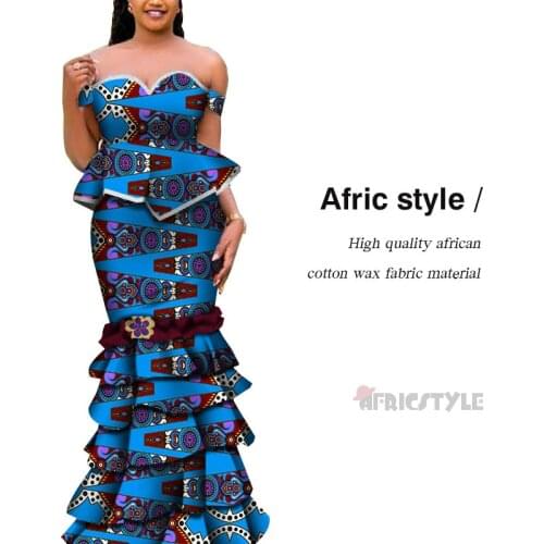 Sexy Ankara African Traditional Layer Dress African Bazin Off Shoulder Party / Cocktail / Wedding model WY5369