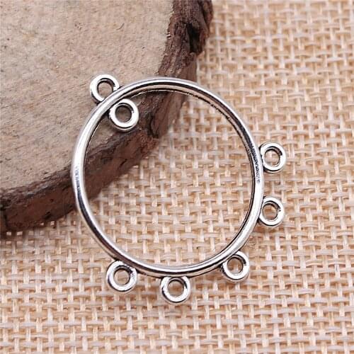 WYSIWYG 10pcs 30x28mm Round Earrings Connector For Jewelry Making Antique Silver Color Round Earrings Connector Charm