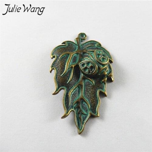 Julie Wang 10PCS Alloy Antique Bronze Leaves with Ladybug Charms For Pendant Bracelet Necklace Jewelry Making Accessory Findings