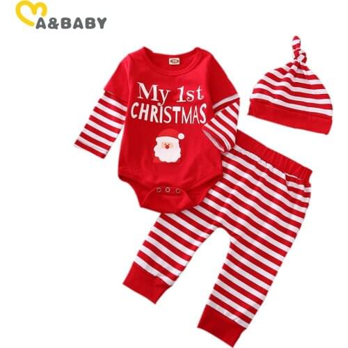 Ma&Baby 0-24M My 1st Christmas Newborn Baby Boy Girl Red Clothes Set Cartoon Santa Letter Romper Striped Pants Hat Xmas outfits
