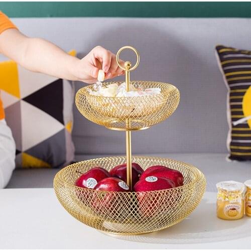Metal fruit plate living room tea table multi-layer fruit basket creative multi-function fruit Lou household storage snack plate