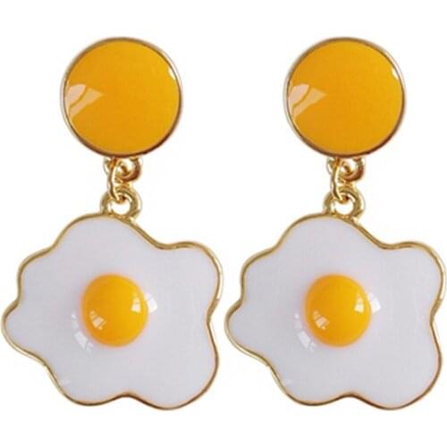 Lovely Cartoon Design New Style Poached Egg Shape Earrings Women Fine Jewelry Gift