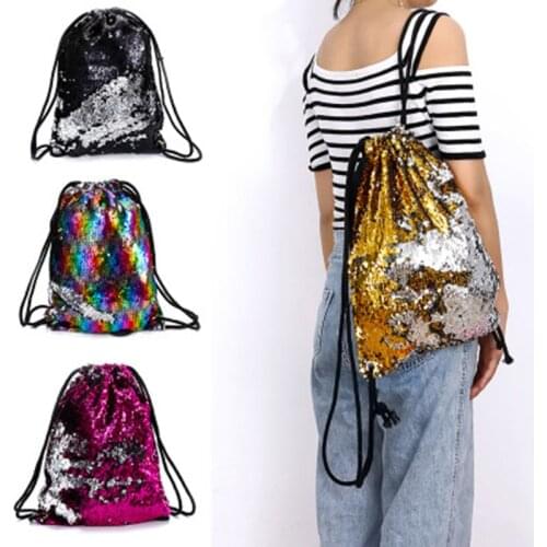 Fashion Sequin Drawstring Bags Reversible Sequin Backpack Glittering Shoulder Bag For Girls Women Fashion Backpack Women Mochila