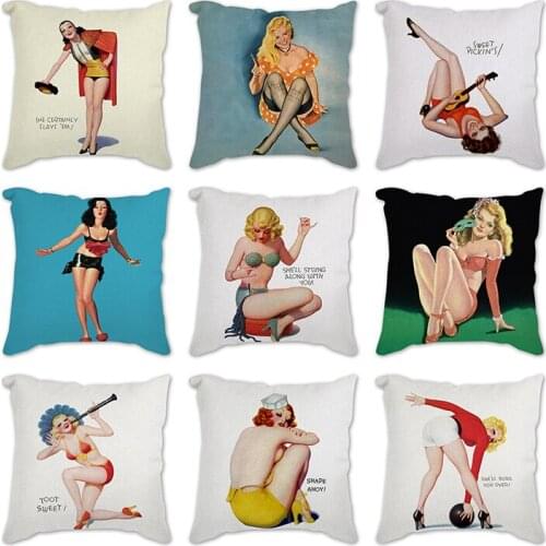 Fashion Sexy Beautiful Girl Pillow Case Linen Decor Cushion Cover for Sofa Car Home Pillowcase 45x45cm Pliiows Women Covers