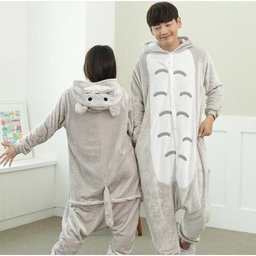 Cartoon Pijama Cosplay Totoro Home Clothes Flannel Warm Animal Pajamas One Piece For Adults Onesie Couple Pajama Sets