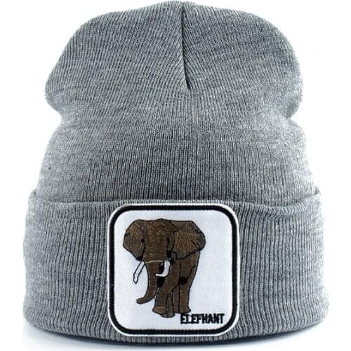 Mens Beanie Winter Warm Hats For Women New Fashion Hip Hop Skullies Elephant Embroidery Knitted Hat Dropshipping